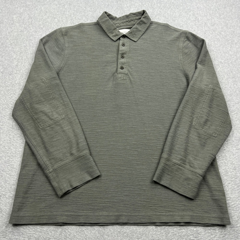 Billy Reid Long Sleeve Polo Mens XL Olive Slub Cotton Elbow Patches Shirt